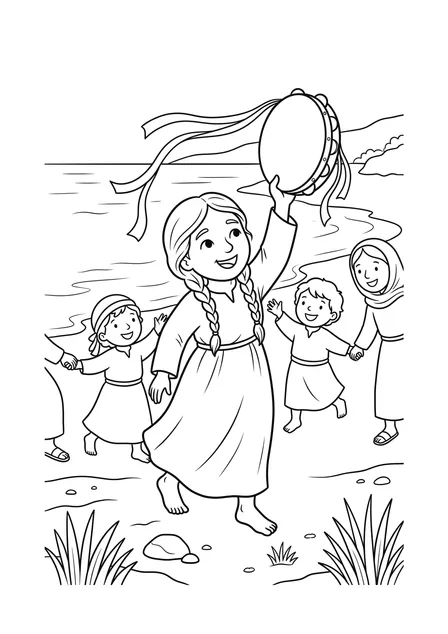 Ausmalbild zu „Mirjam tanzt mit der Pauke“ (Vorschau)