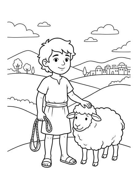 Ausmalbild zu „Samuel sucht einen König – David, der kleine Hirtenjunge“ (Vorschau)