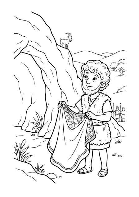 Ausmalbild zu „David in der Höhle – nur ein Zipfel vom Mantel“ (Vorschau)