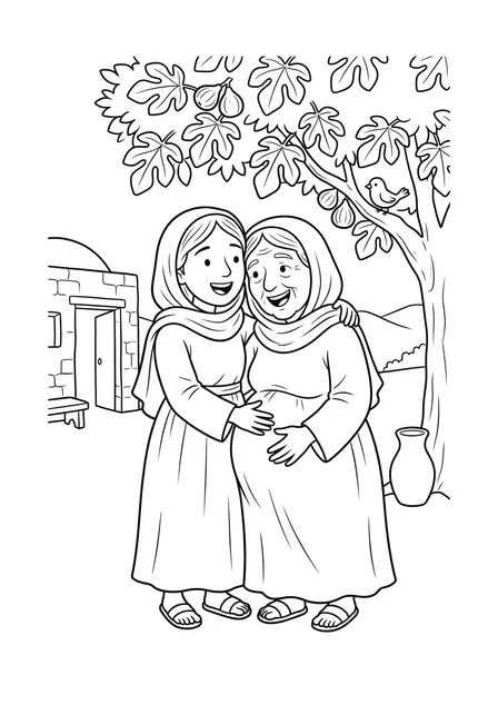 Ausmalbild zu „Maria besucht Elisabet“ (Vorschau)