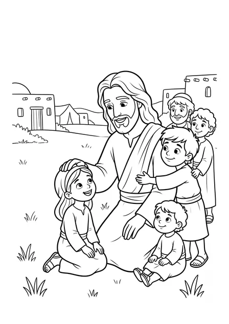 Ausmalbild zu „Lasst die Kinder zu mir kommen“ (Vorschau)